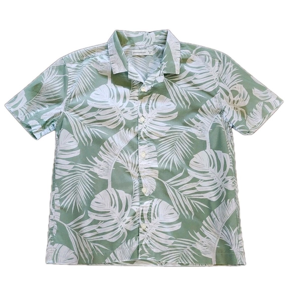Abercrombie Kids Boys Shirt‎ Size 13/14 Green Palm Vacation Beach Short Sleeve